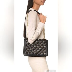 LOVE MOSCHINO LUXURIOUS BLACK & GOLD STUDDED BAG W GOLD CHAIN STRAPS NWT
